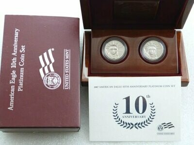 2007 American Eagle 10th Anniversary $50 Platinum Proof 2 Coin Set Box Coa