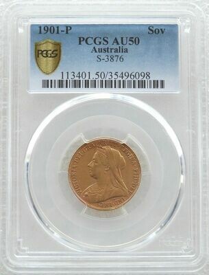 1901-P Australia Perth Victoria Full Sovereign Gold Coin PCGS AU50