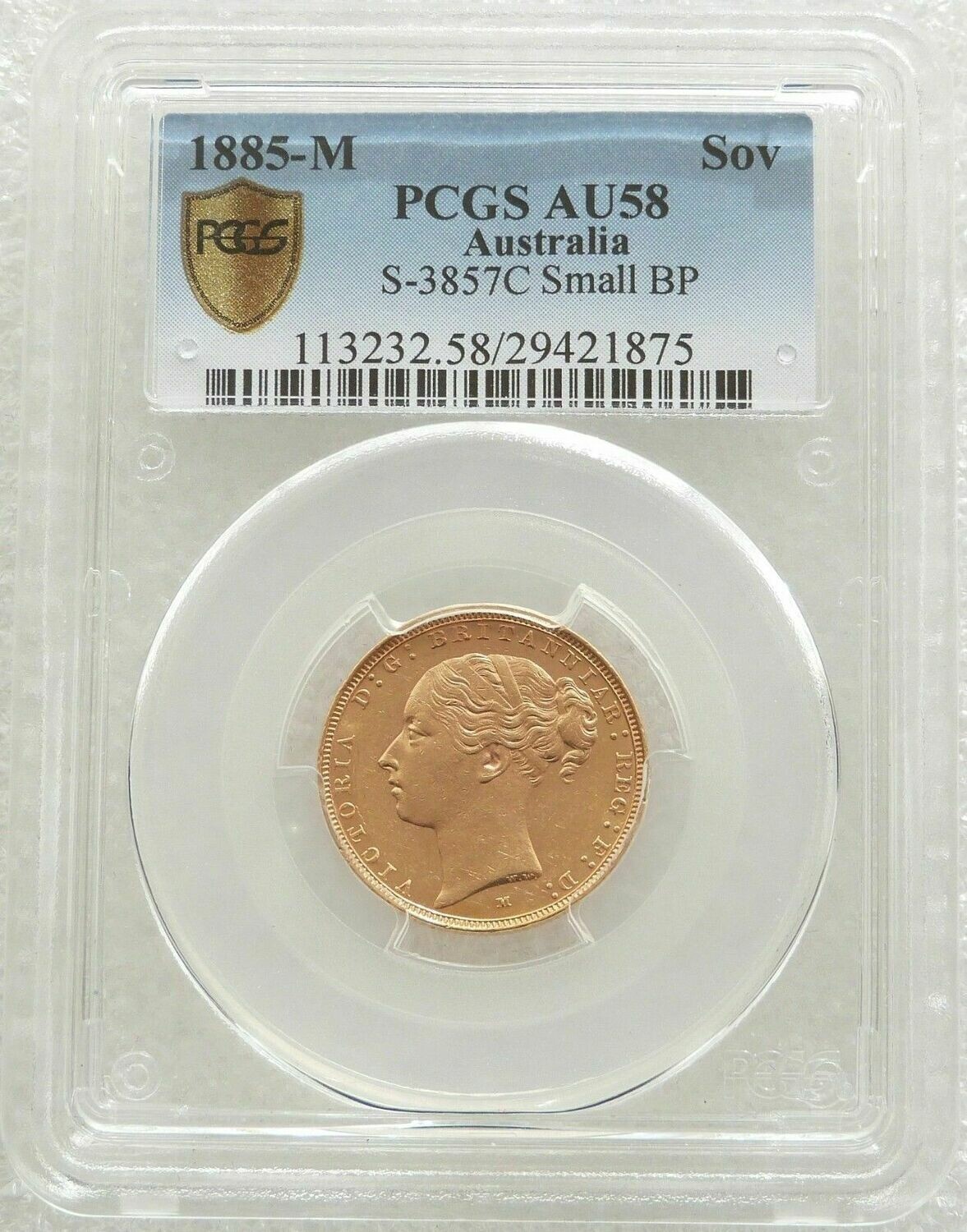 1885-M Australia Melbourne Victoria Full Sovereign Gold Coin PCGS AU58