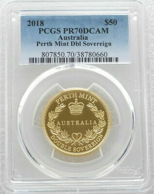 2018 Australia Perth Mint $50 Gold Proof Double Sovereign Coin PCGS PR70 DCAM