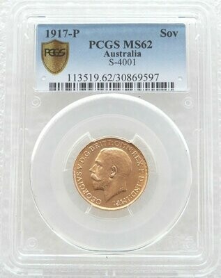 1917-P Australia Perth George V Full Sovereign Gold Coin PCGS MS62