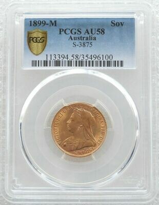 1899-M Australia Melbourne Victoria Full Sovereign Gold Coin PCGS AU58