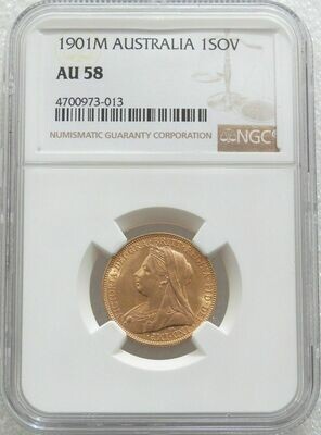 1901-M Australia Melbourne Victoria Full Sovereign Gold Coin NGC AU58