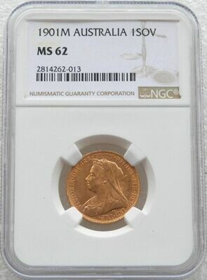 1901-M Australia Melbourne Victoria Full Sovereign Gold Coin NGC MS62