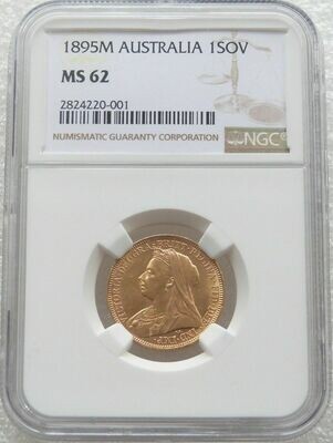 1895-M Australia Melbourne Victoria Full Sovereign Gold Coin NGC MS62