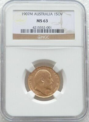 1907-M Australia Melbourne Edward VII Full Sovereign Gold Coin NGC MS63
