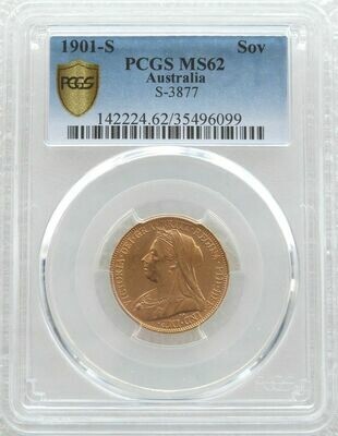 1901-S Australia Sydney Victoria Full Sovereign Gold Coin PCGS MS62