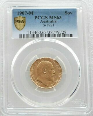 1907-M Australia Melbourne Edward VII Full Sovereign Gold Coin PCGS MS63