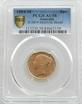 1884-M Australia Melbourne Victoria Full Sovereign Gold Coin PCGS AU58