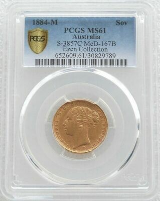 1884-M Australia Melbourne Victoria Full Sovereign Gold Coin PCGS MS61