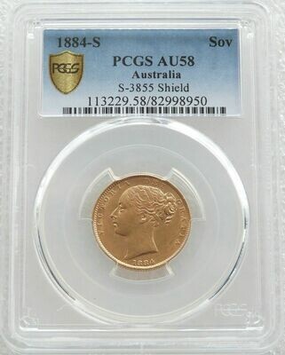 1884-S Australia Sydney Victoria Full Sovereign Gold Coin PCGS AU58