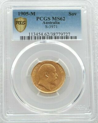 1905-M Australia Melbourne Edward VII Full Sovereign Gold Coin PCGS MS62
