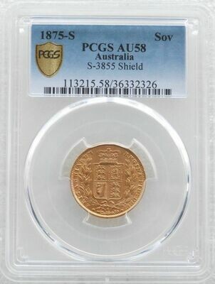 1875-S Australia Sydney Victoria Full Sovereign Gold Coin PCGS AU58