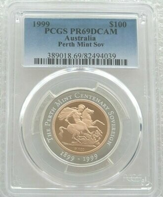 1999 Australia Perth Mint Centenary Bi-Metal $100 Gold Proof Sovereign Coin PCGS PR69 DCAM