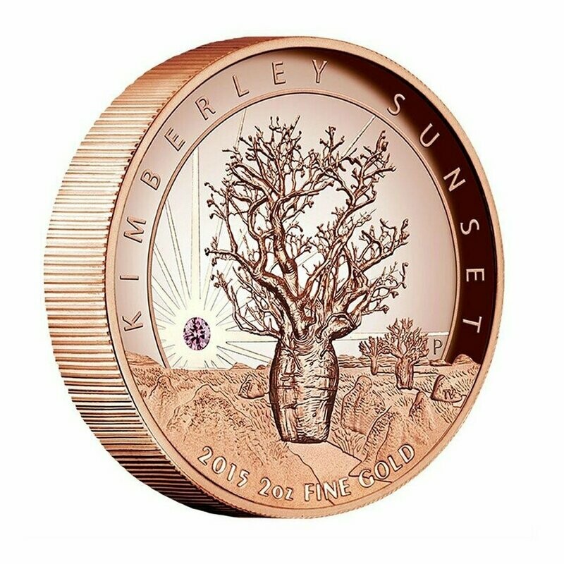 2015 Australia Kimberley Sunset $500 Pink Gold Proof 2oz Coin Box Coa w/Diamond