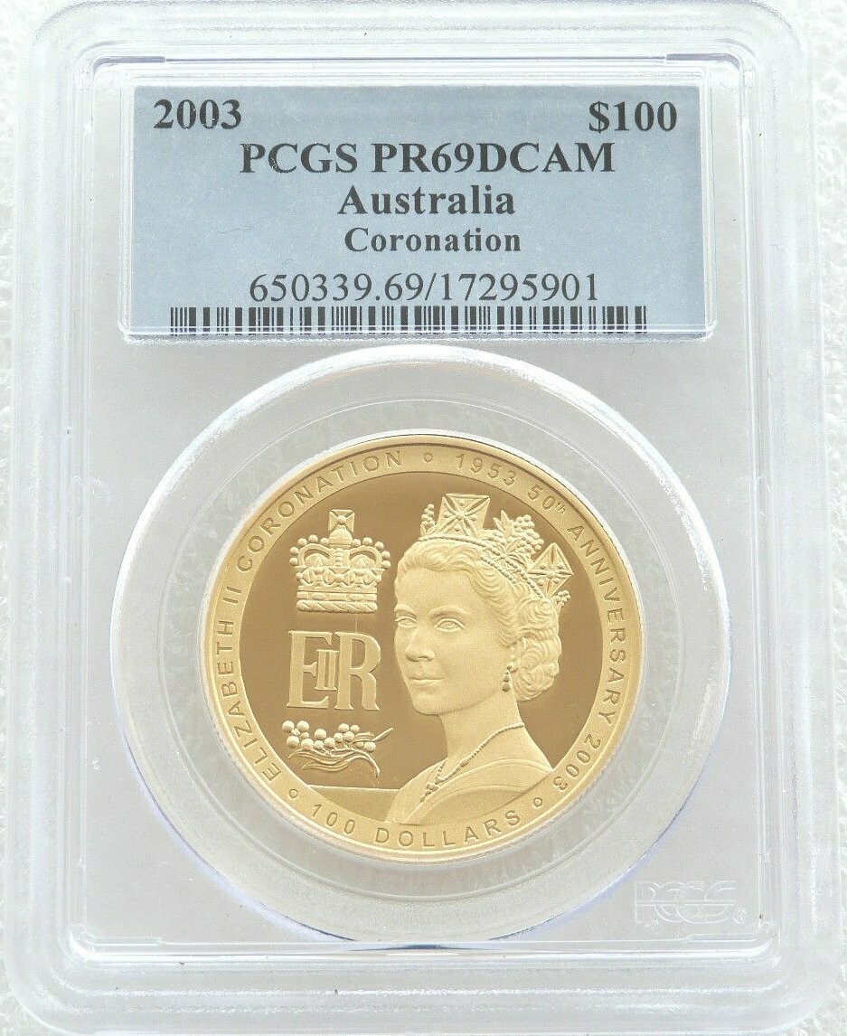 2003 Australia Queens Coronation $100 Gold Proof 1oz Coin PCGS PR69 DCAM