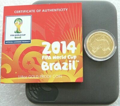 2013-P Australia FIFA World Cup Brazil $25 Gold Proof 1/4oz Coin Box Coa