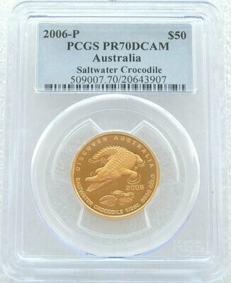 2006 Australia Saltwater Crocodile $50 Gold Proof 1/2oz Coin PCGS PR70 DCAM