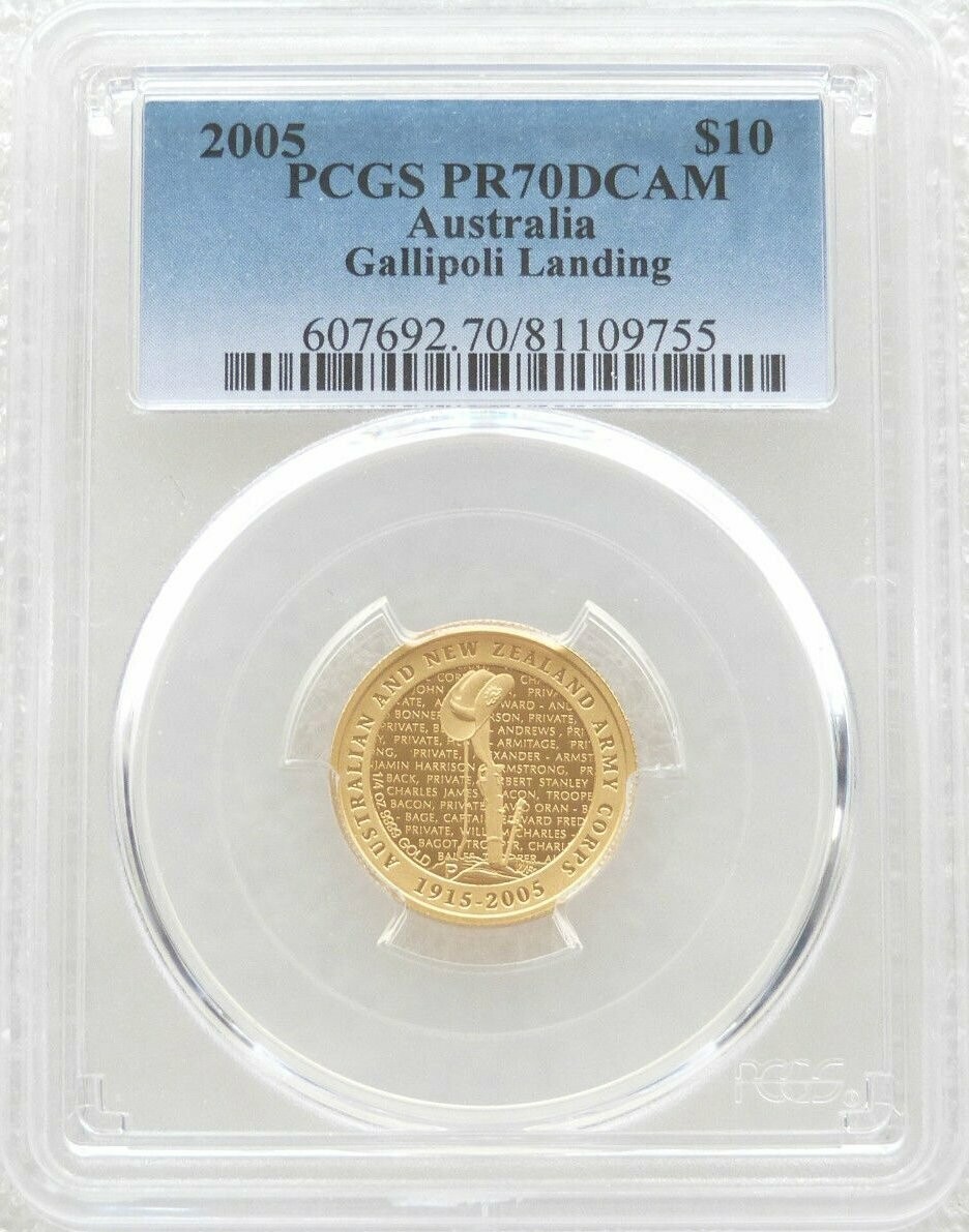 2005 Australia ANZAC Gallipoli Landings $10 Gold Proof 1/4oz Coin PCGS PR70 DCAM
