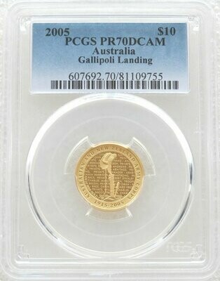 2005 Australia ANZAC Gallipoli Landings $10 Gold Proof 1/4oz Coin PCGS PR70 DCAM