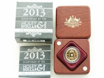 2013 Australia Holy Dollar Dump $10 Gold Proof 1/10oz Coin Box Coa