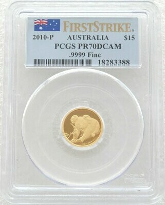 2010 Australia Koala $15 Gold Proof 1/10oz Coin PCGS PR70 DCAM First Strike