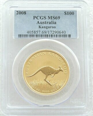 2008 Australia Kangaroo $100 Gold 1oz Coin PCGS MS69