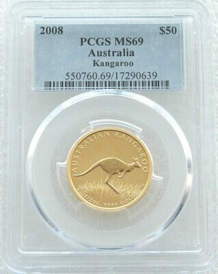 2008 Australia Kangaroo $50 Gold 1/2oz Coin PCGS MS69