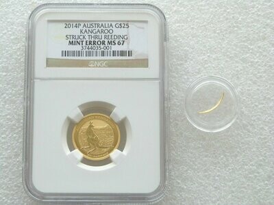2014 Australia Kangaroo $25 Gold 1/4oz Coin NGC MS67 Mint Error