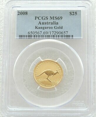 2008 Australia Kangaroo $25 Gold 1/4oz Coin PCGS MS69