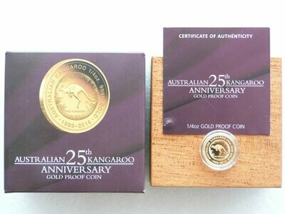 2014-P Australia Kangaroo $25 Gold Proof 1/4oz Coin Box Coa