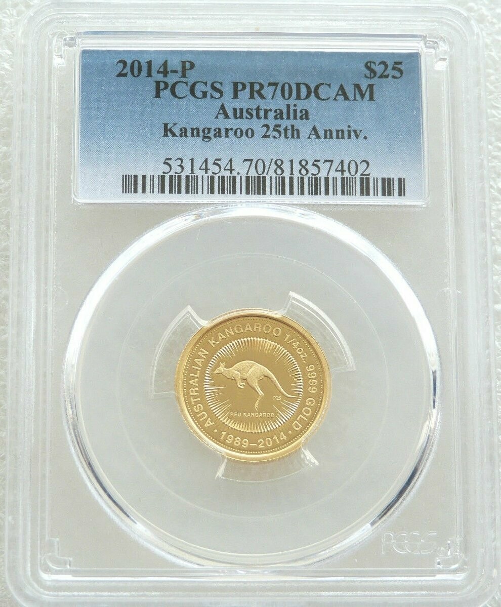 2014-P Australia Kangaroo $25 Gold Proof 1/4oz Coin PCGS PR70 DCAM