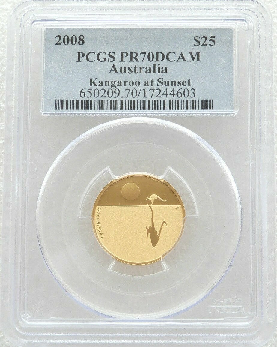 2008 Australia Kangaroo at Sunset $25 Gold Proof 1/5oz Coin PCGS PR70 DCAM