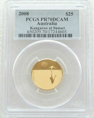 2008 Australia Kangaroo at Sunset $25 Gold Proof 1/5oz Coin PCGS PR70 DCAM