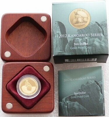 2012 Australia Kangaroo $10 Gold Proof 1/10oz Coin Box Coa