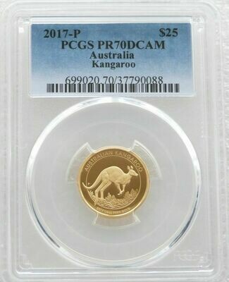 2017-P Australia Kangaroo $25 Gold Proof 1/4oz Coin PCGS PR70 DC