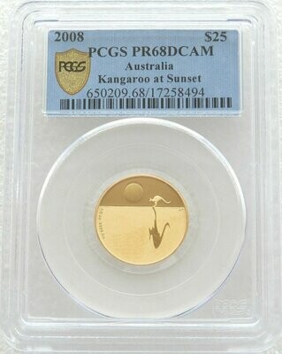 2008 Australia Kangaroo at Sunset $25 Gold Proof 1/5oz Coin PCGS PR68 DCAM