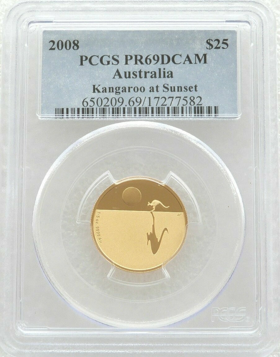 2008 Australia Kangaroo at Sunset $25 Gold Proof 1/5oz Coin PCGS PR69 DCAM