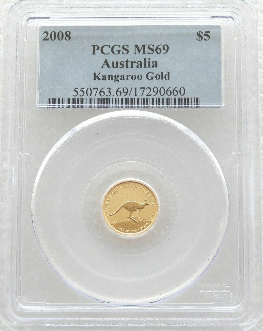 2008 Australia Kangaroo $5 Gold 1/20oz Coin PCGS MS69