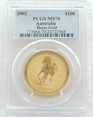 2002 Australia Lunar Horse $100 Gold 1oz Coin PCGS MS70