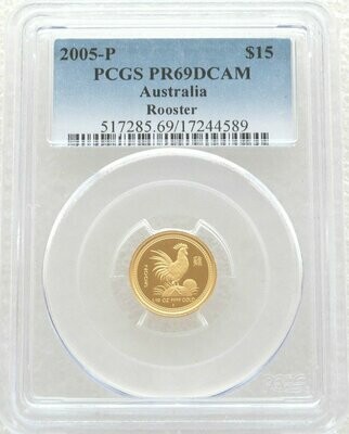 2005-P Australia Lunar Rooster $15 Gold Proof 1/10oz Coin PCGS PR69 DCAM