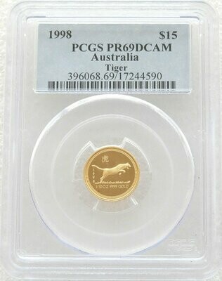 1998 Australia Lunar Tiger $15 Gold Proof 1/10oz Coin PCGS PR69 DCAM