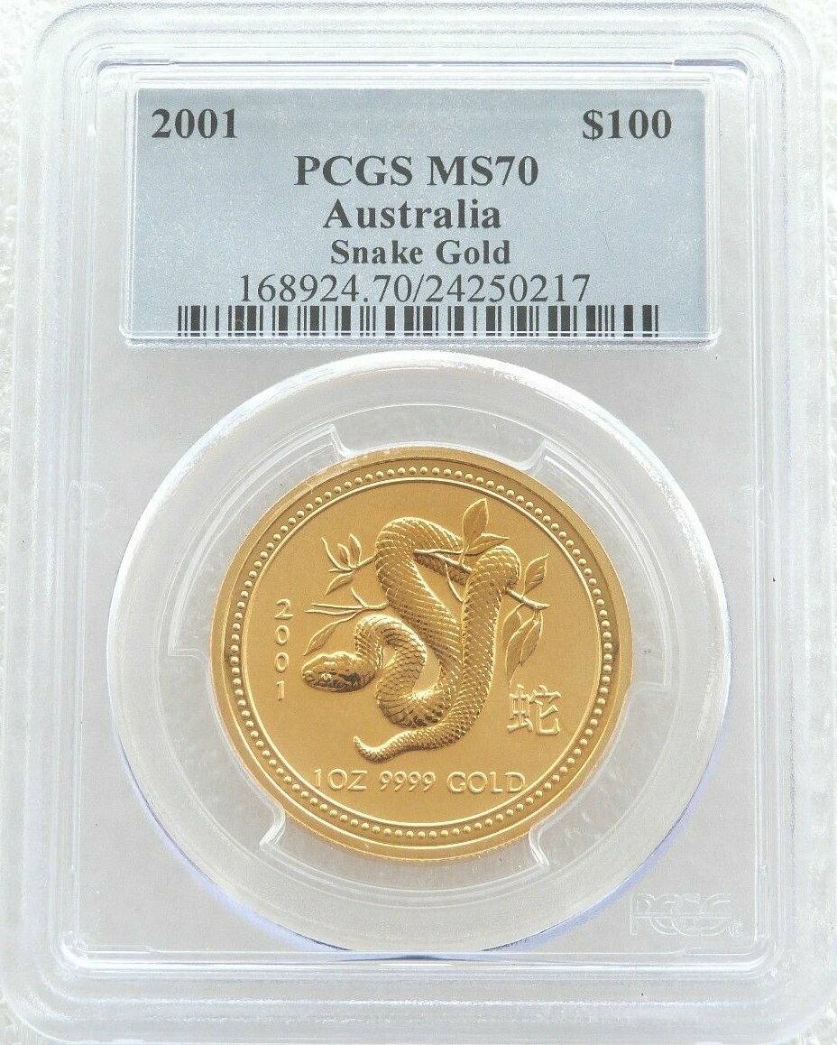 2001 Australia Lunar Snake $100 Gold 1oz Coin PCGS MS70