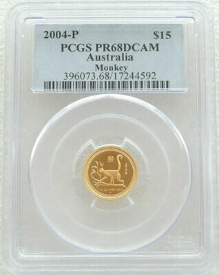 2004-P Australia Lunar Monkey $15 Gold Proof 1/10oz Coin PCGS PR68 DCAM