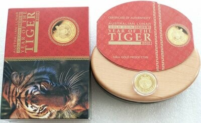 2010-P Australia Lunar Tiger $25 Gold Proof 1/4oz Coin Box Coa