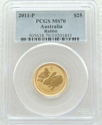 2011-P Australia Lunar Rabbit $25 Gold 1/4oz Coin PCGS MS70