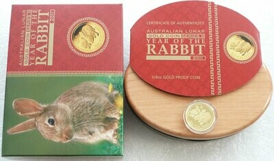 2011-P Australia Lunar Rabbit $25 Gold Proof 1/4oz Coin Box Coa