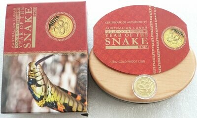 2013-P Australia Lunar Snake $25 Gold Proof 1/4oz Coin Box Coa