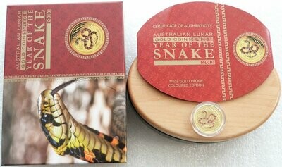 2013-P Australia Lunar Snake Colour $25 Gold Proof 1/4oz Coin Box Coa