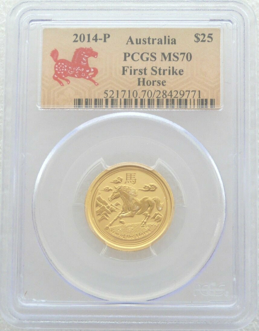 2014-P Australia Lunar Horse $25 Gold 1/4oz Coin PCGS MS70 First Strike